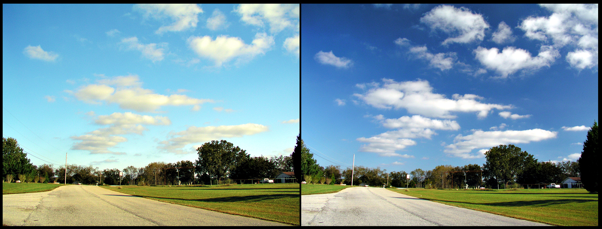 left to right: no polarizer used, circular polarizer used to darken sky