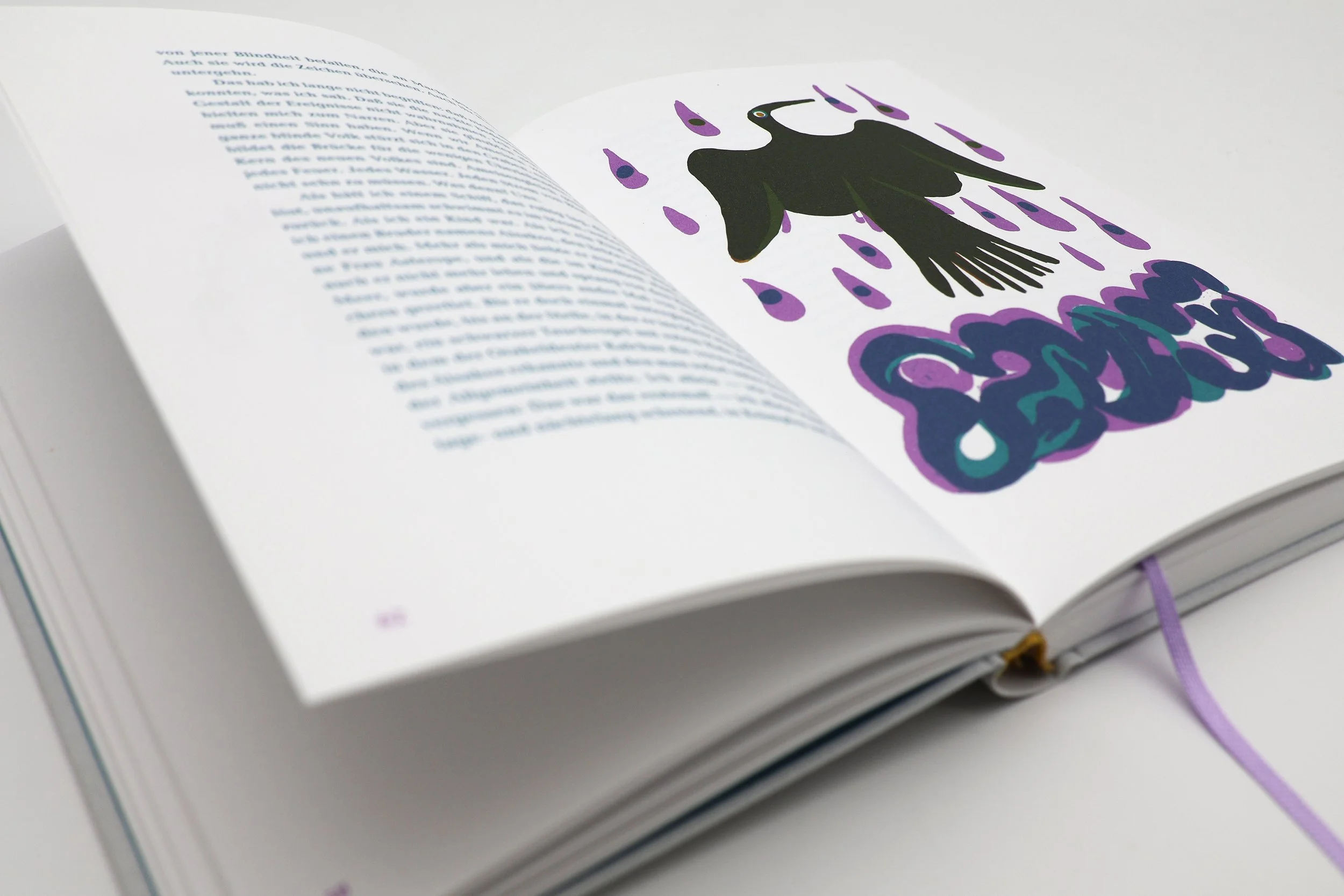 Tauchvogel dreifarbige Illustration von Nadine Prange für Kassandra von Christa Wolf