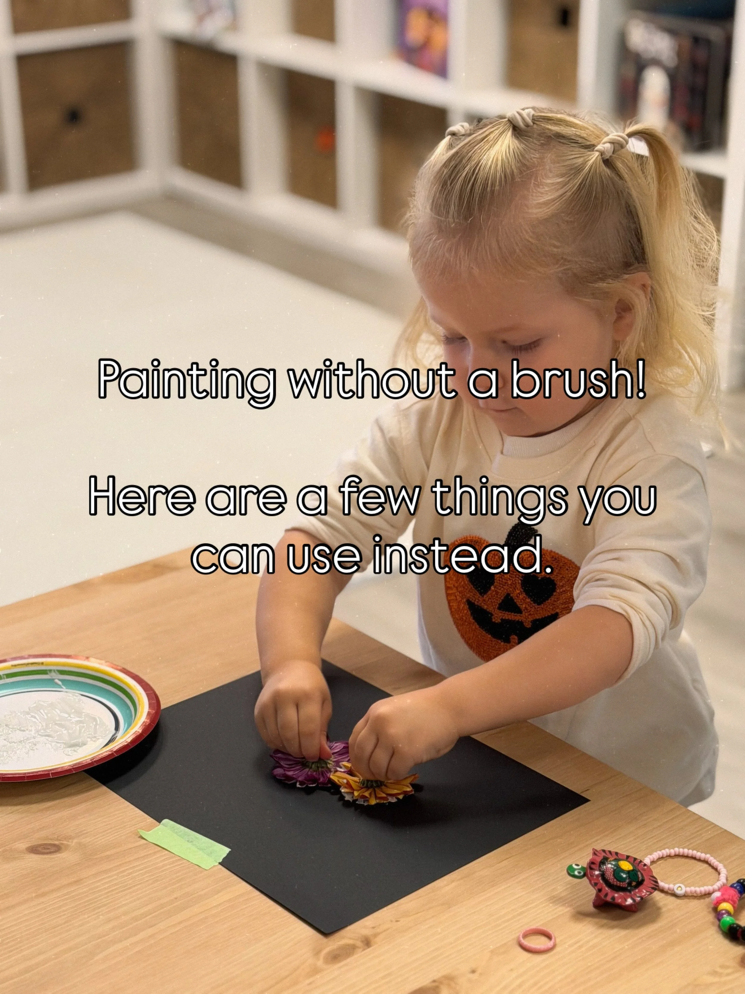 Anything can be a paint brush! 

In order to foster an environment where children can be creative you need to get creative. This is why we introduce the kids to all the different types of &ldquo;brushes&rdquo; because there is no one way to paint! 

