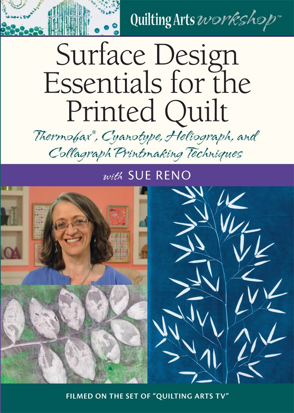 Transform prints, paints, and photos into vibrant art quilts with Sue Reno Join award-winning quilter and surface design expert Sue Reno for this Quilting Arts Workshop™ video dedicated to teaching you best practices for altering your fabric using for distinct surface design techniques. Follow along and learn how to use paints, dyes, and chemicals to add custom images, prints, and botanical shapes to your fabrics. Begin by exploring cyanotype and how to create crisp custom blue-and-white patterns with this technique. Want more color and variation? Try your hand at making heliographic sun prints using paint and plant specimens. Sue demonstrates how to add interest to quilt designs with Thermofax® and collagraph printing techniques with stunning examples of each. Order your copy of this Quilting Arts Workshop today to: Explore four different print making techniques that will yield unique and striking prints. Get an in-depth demonstration of the printing methods and materials, along with detailed directions. Learn how to incorporate the printed fabrics into your art quilts, with Sue's vibrant examples. And much more!
