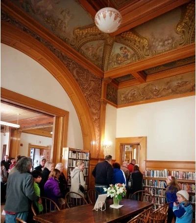 The interior of the John B. Smith House boasts incredible wood work and murals. Photo courtesy of Bob Woolner. 