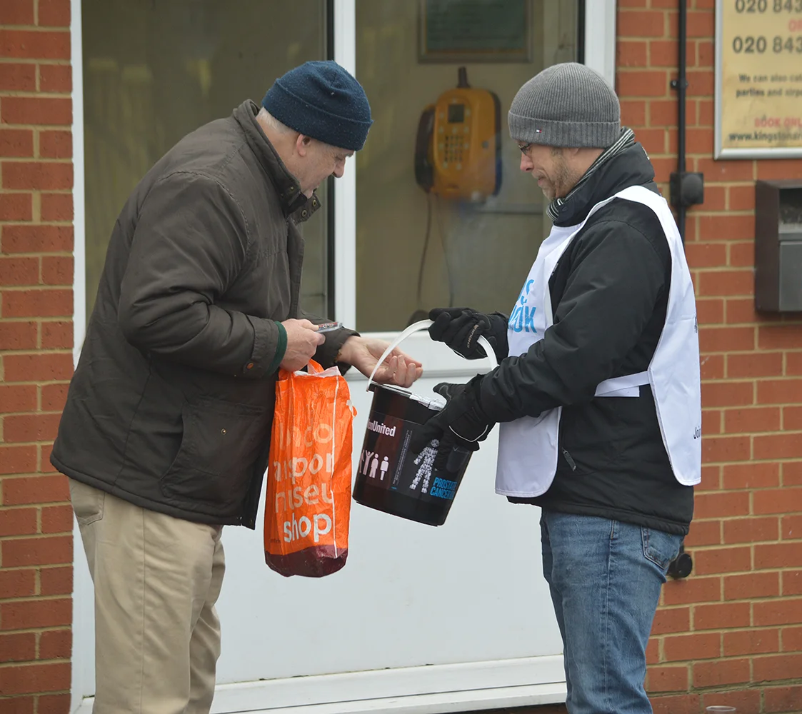 Collecting for Prostate Cancer UK at AFC Wimbledon v Charlton Athletic. (Pic: Matt Benjamin)