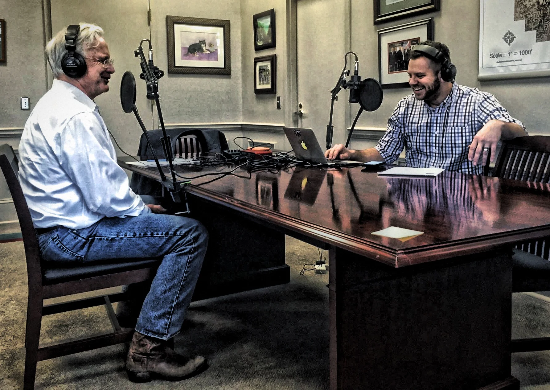 Interviewing Mayor Wood at City Hall.