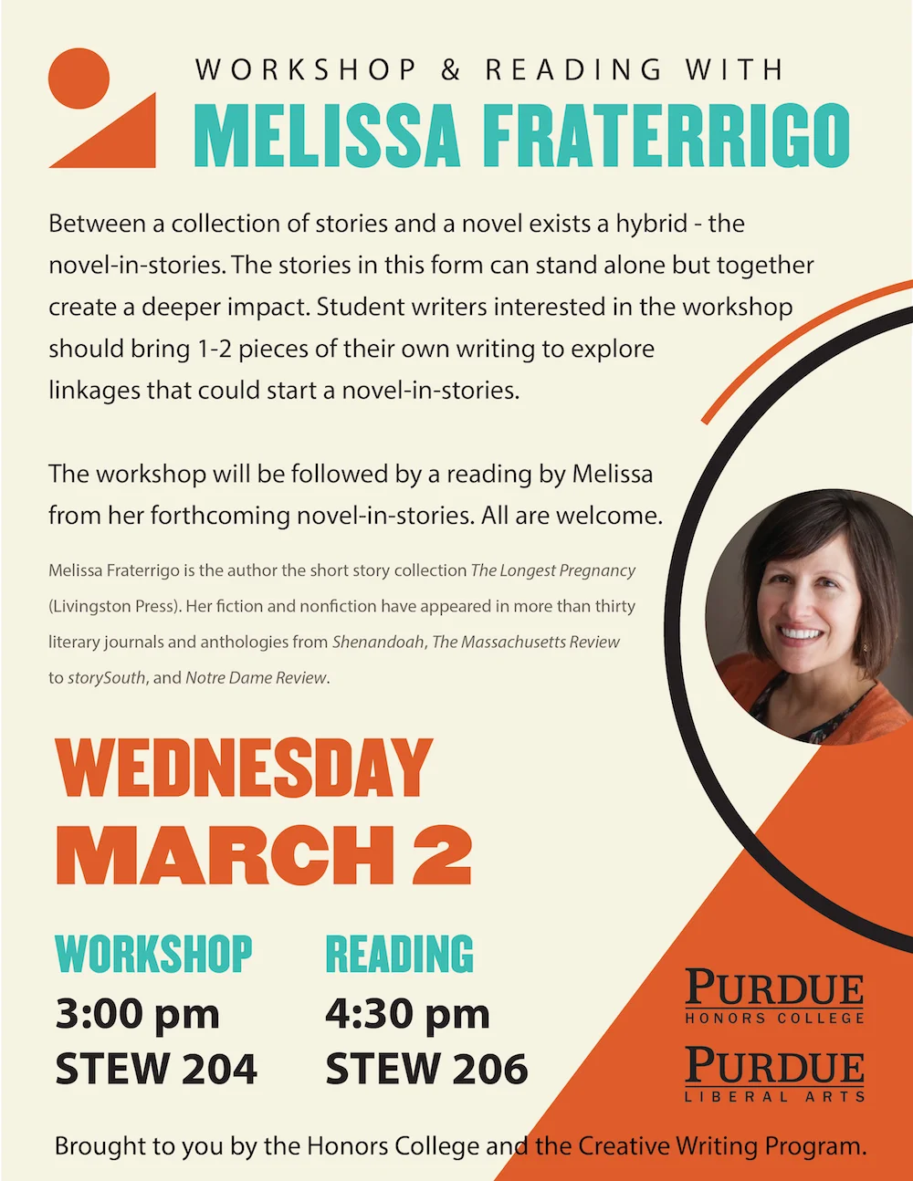 Workshop and Reading at Purdue 3/2
