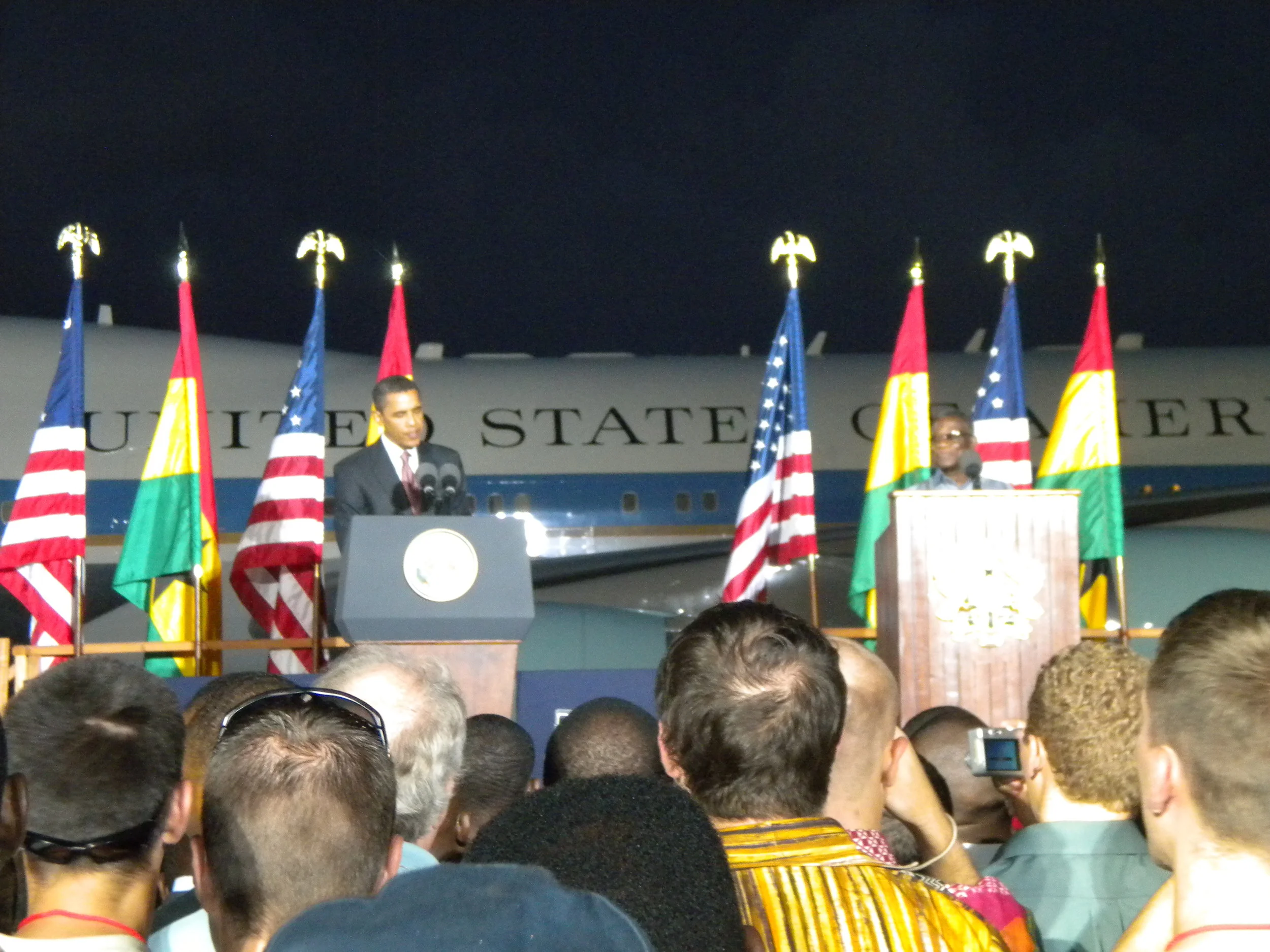 President Barack Obama in Accra, Ghana, with President John Atta Mills