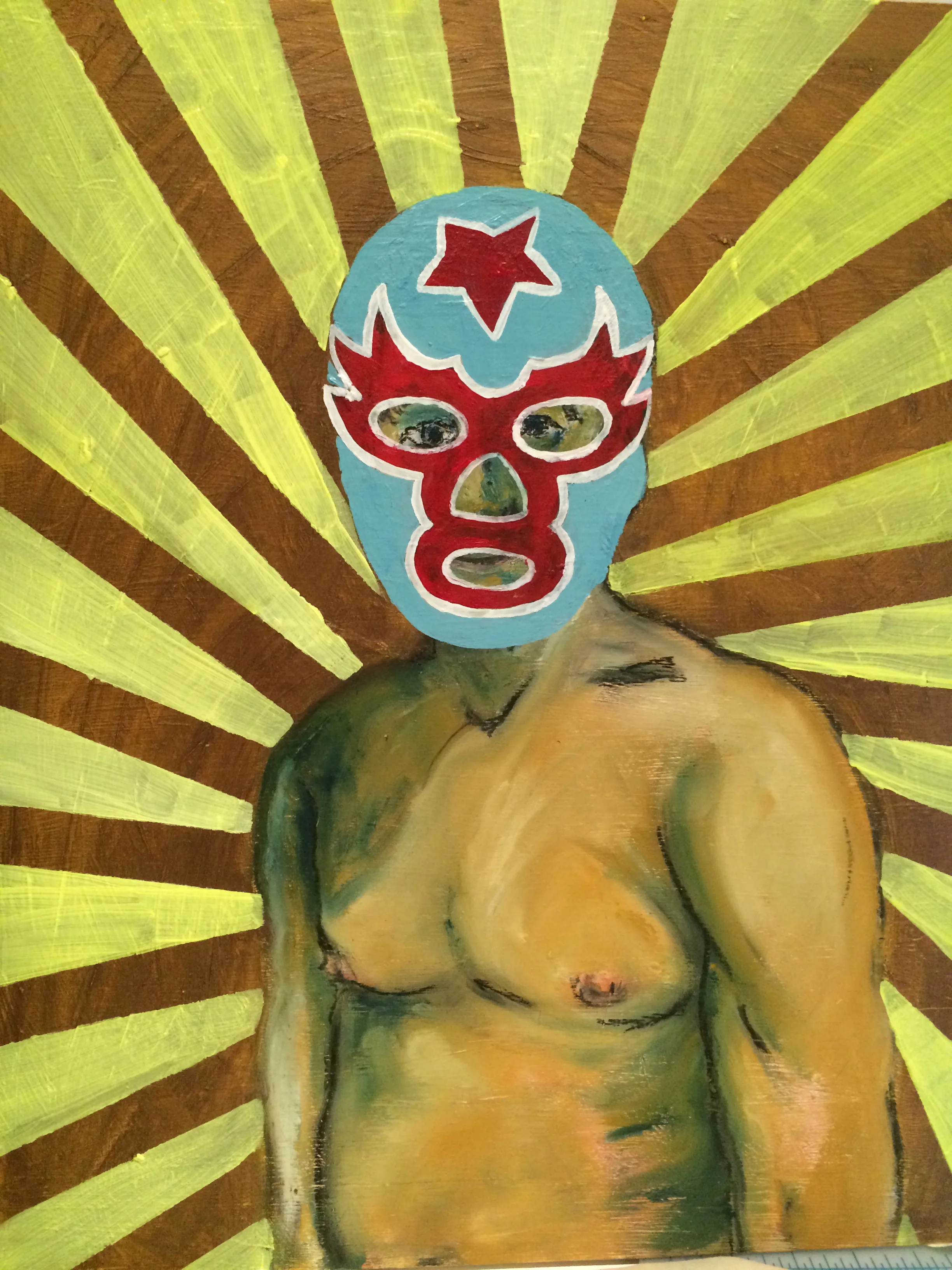 Lucha Libra: Confidence Builder | acrylic over found painting on board | 16x20"