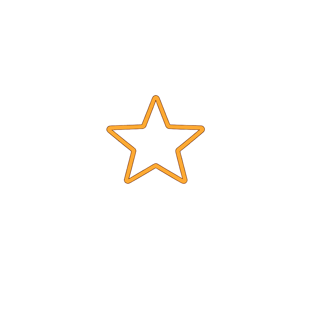 A glowing orange star outlined in neon lights against a black background with small white dots resembling stars.
