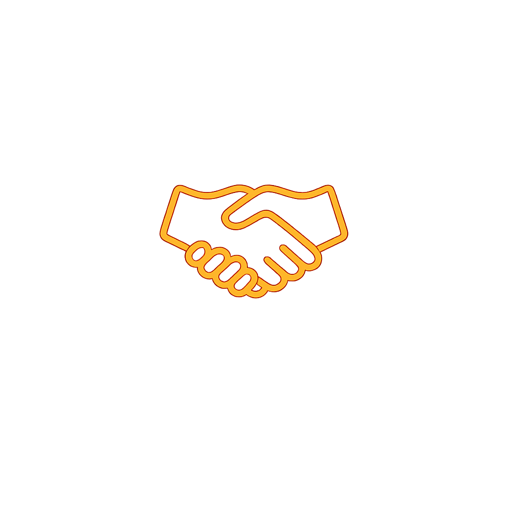 Neon orange outline of a handshake on a black background.