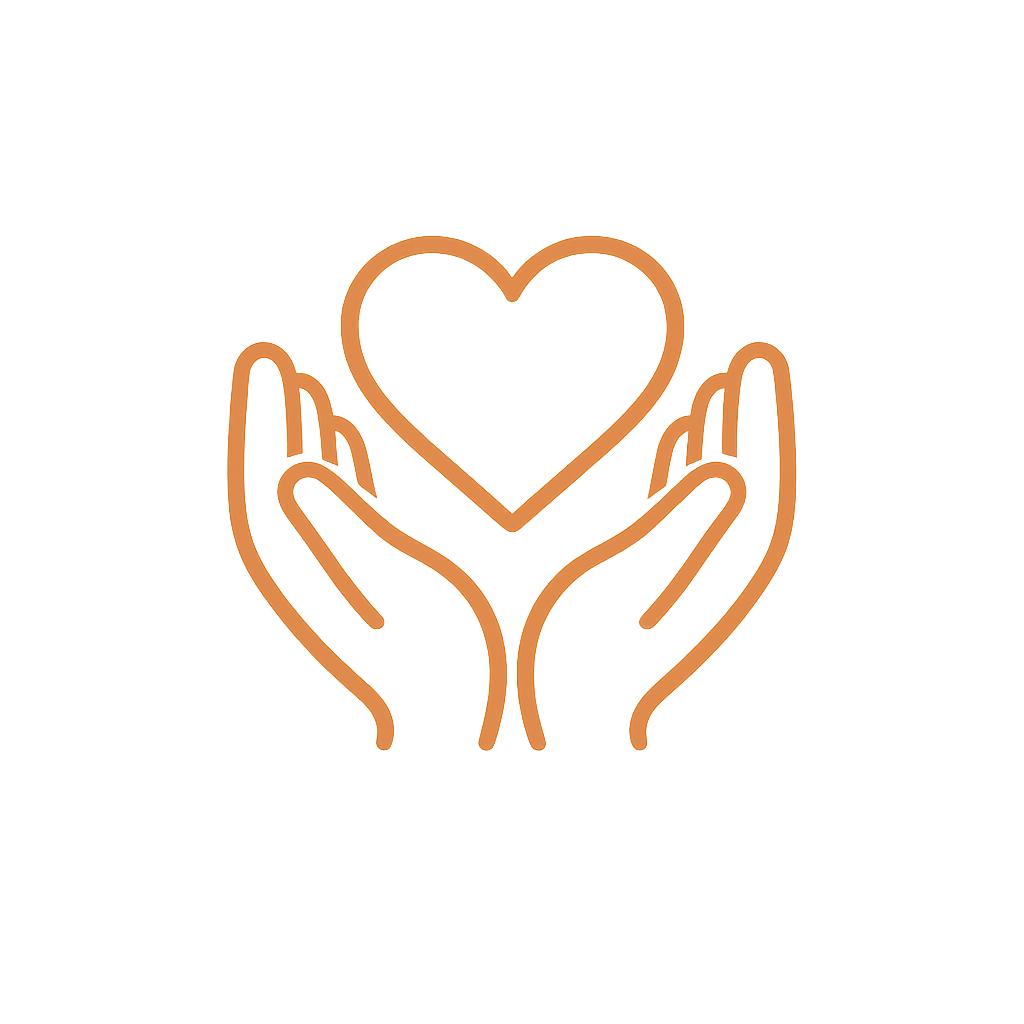 Two hands holding a heart outline, symbolizing care and compassion.