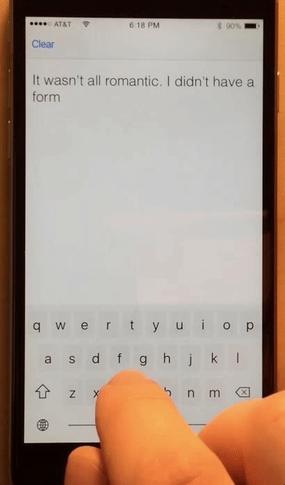 Swipe-up-to-delete gesture. Unlike a backspace key, this doesn't require visual attention.