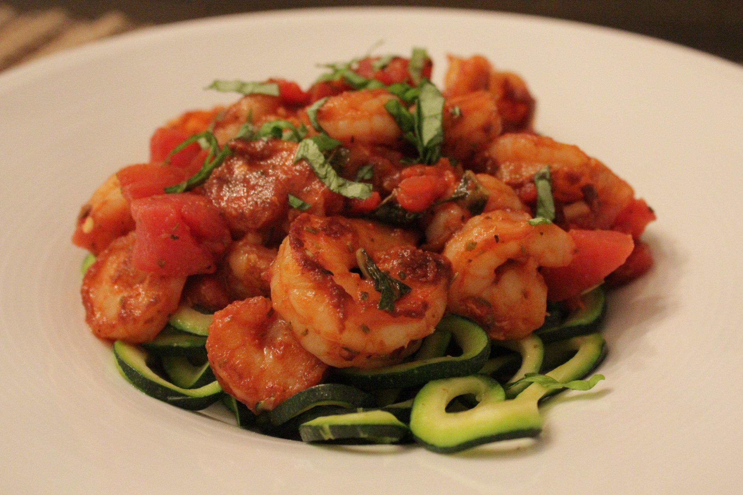 Zoodles With Shrimp And Spicy Marinara Wholly Delicious
