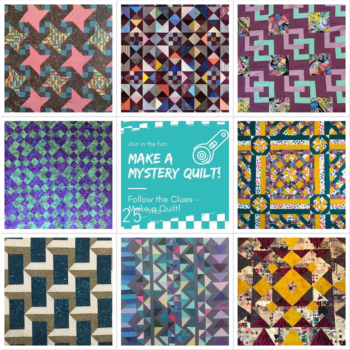 Join us for a fun and gentle ride @hellostitchstudio online Mystery Quilt Class - starts this Wednesday evening Jan 25.
Sign up at 
www.hellostitchstudio.com/sewing-classes 
Every week - new clue
At the end - a finished quilt top
In between - hang ou