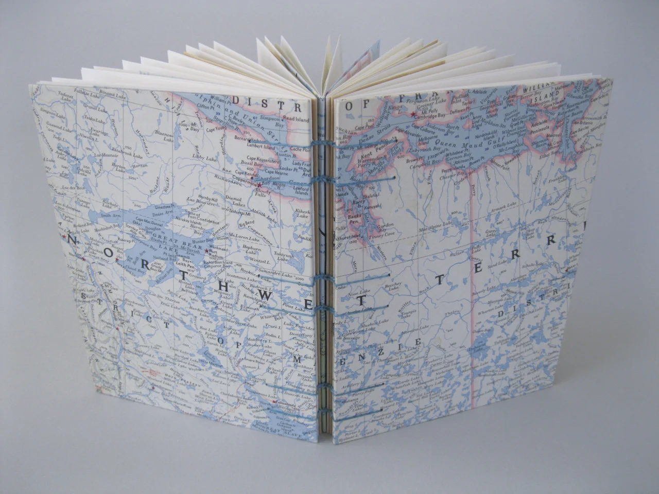 Travel journal. Vintage map cover, coptic binding. 2014