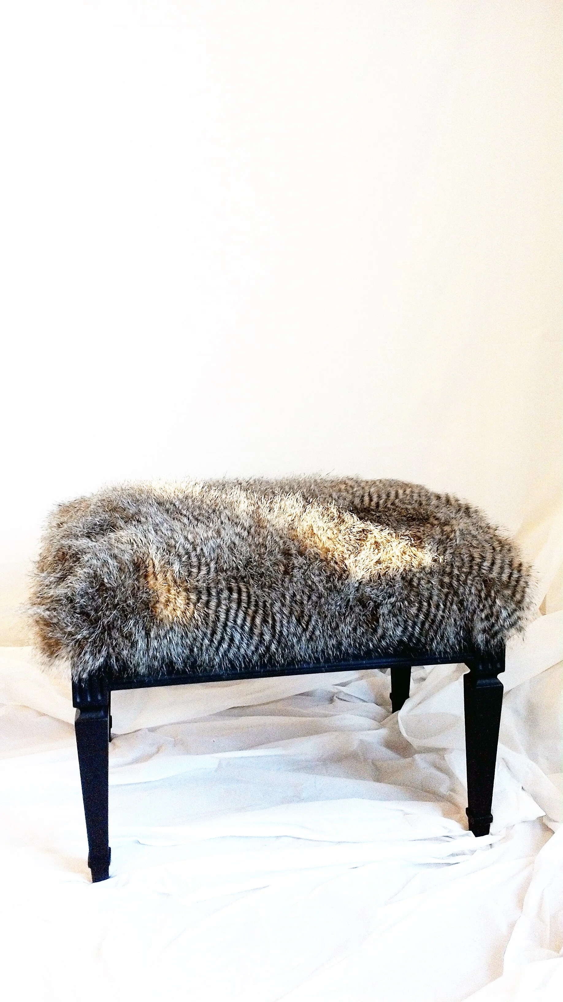 Black  Striped Fur Faux Bench - SOLD / REPLICA CAN BE MADE 