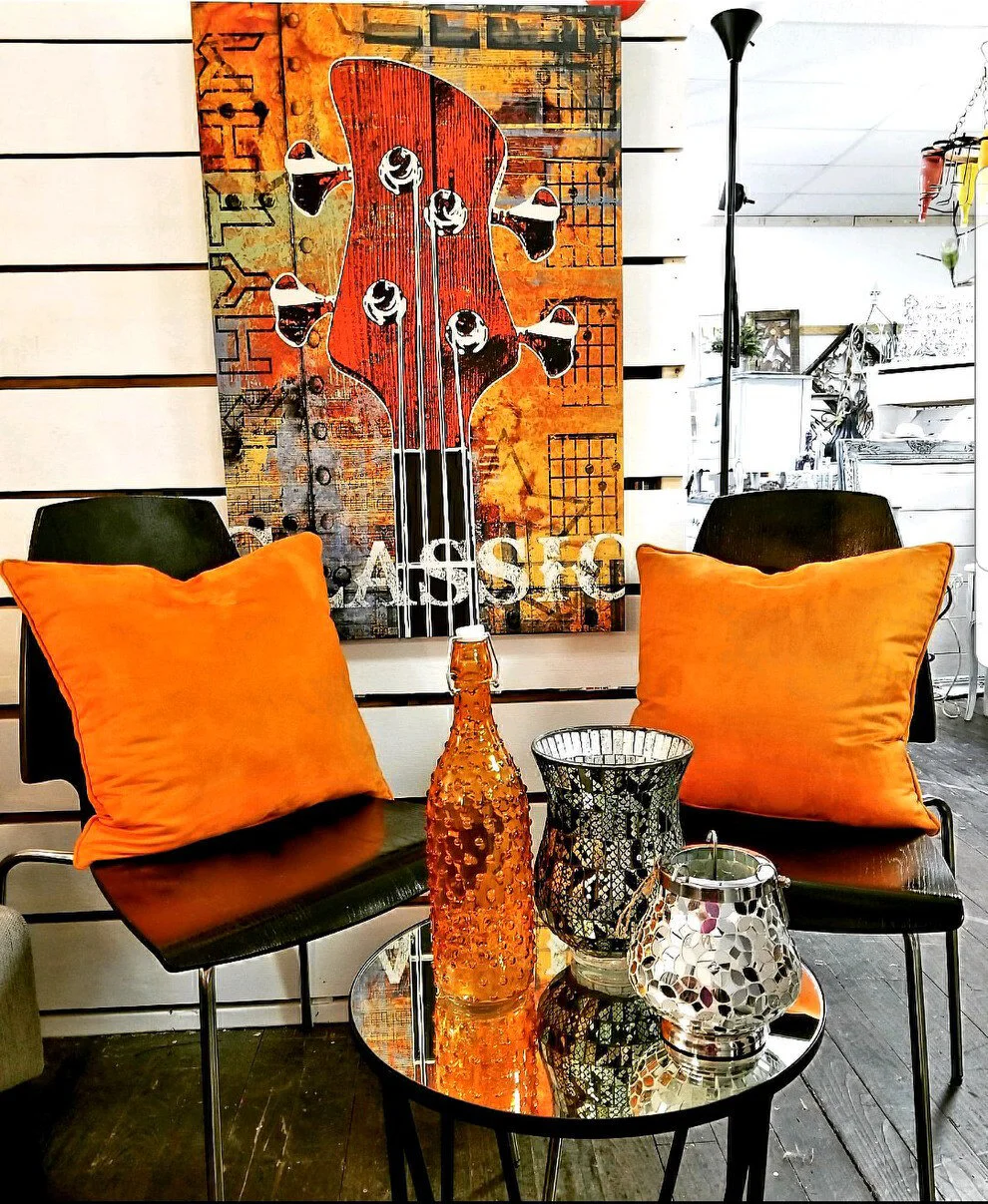 Silver Vases with Orange Decor /SOLD