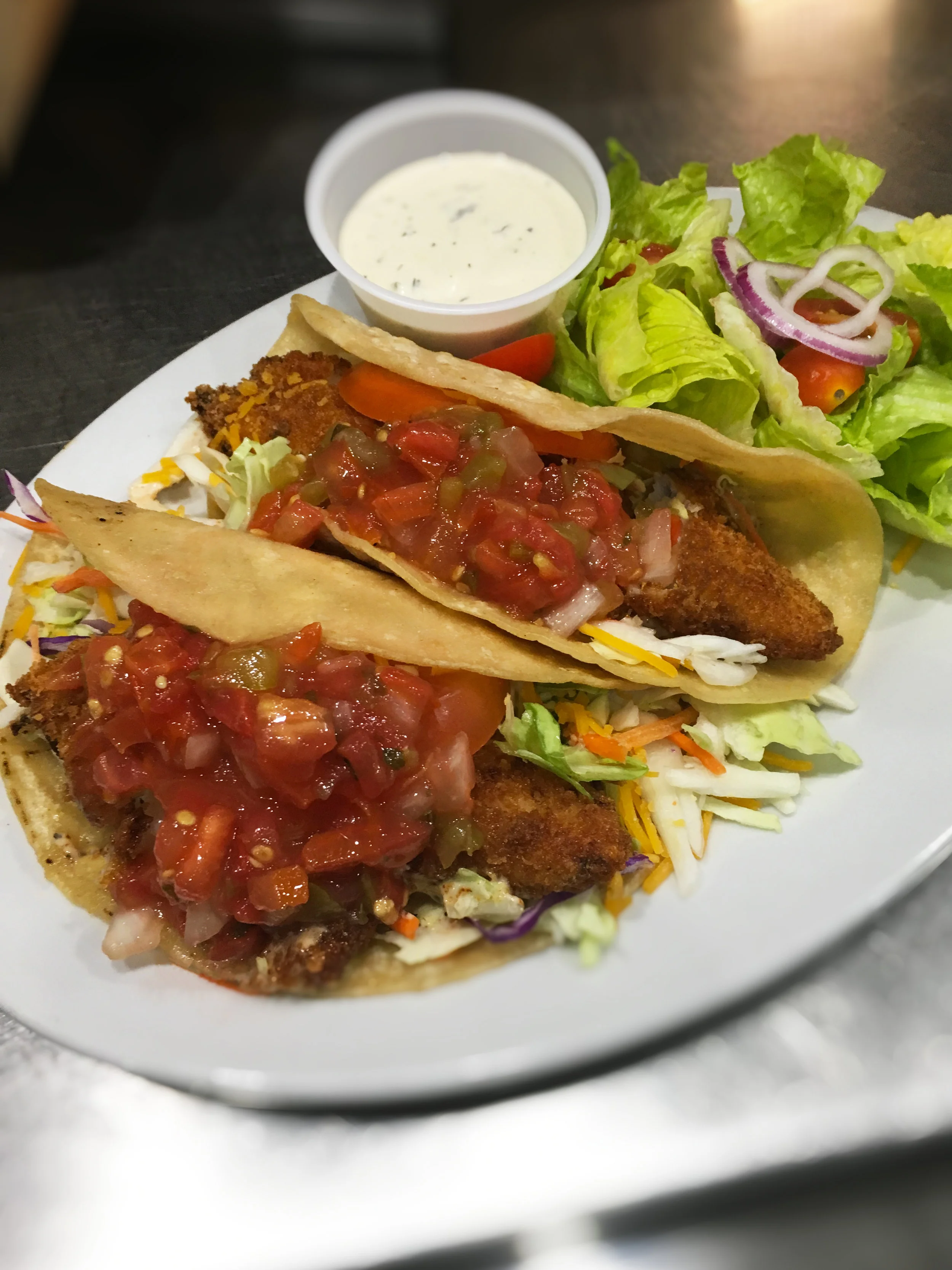 Fish Tacos Special with Salad
