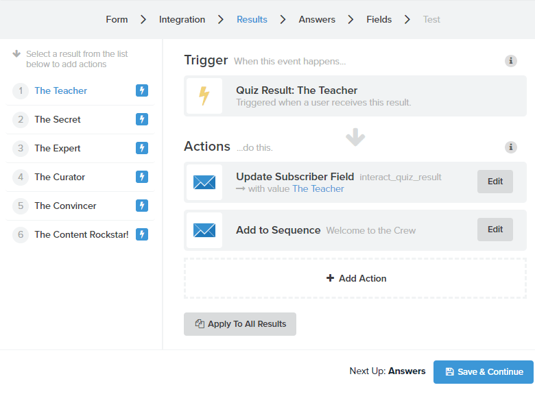 Integrate results with ConvertKit