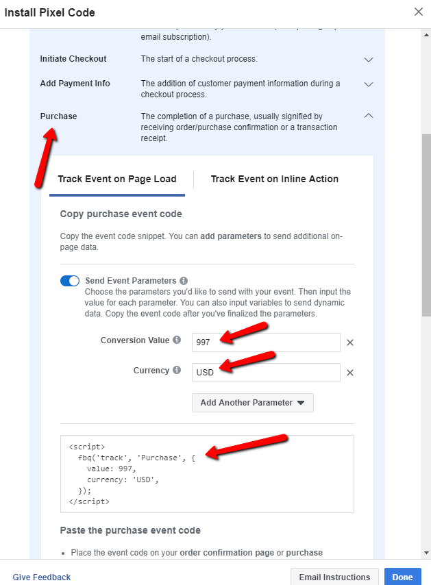 Track a purchase event.
