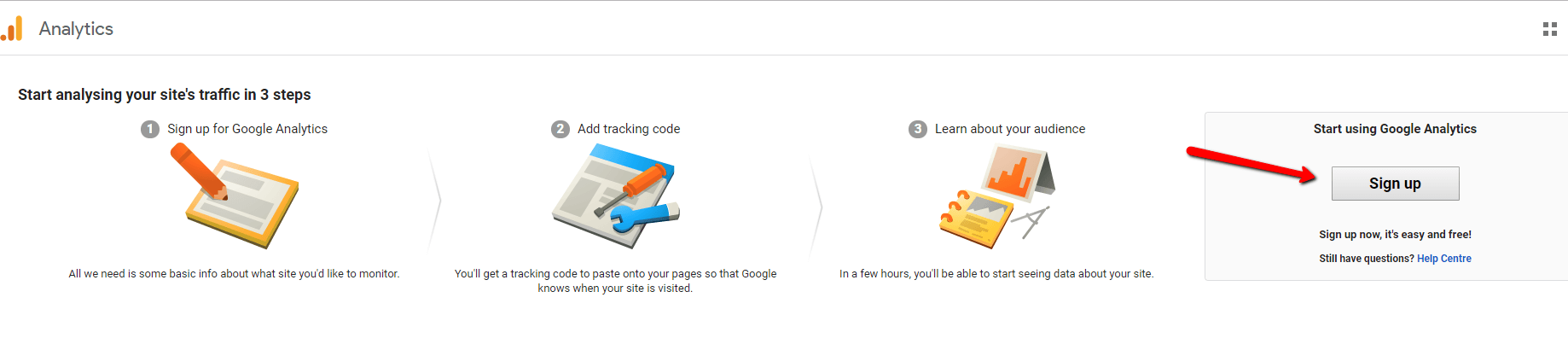 Start Using Google Analytics, Sign Up