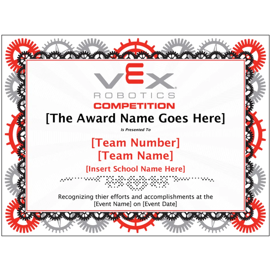 VEX® Robotics Certificate