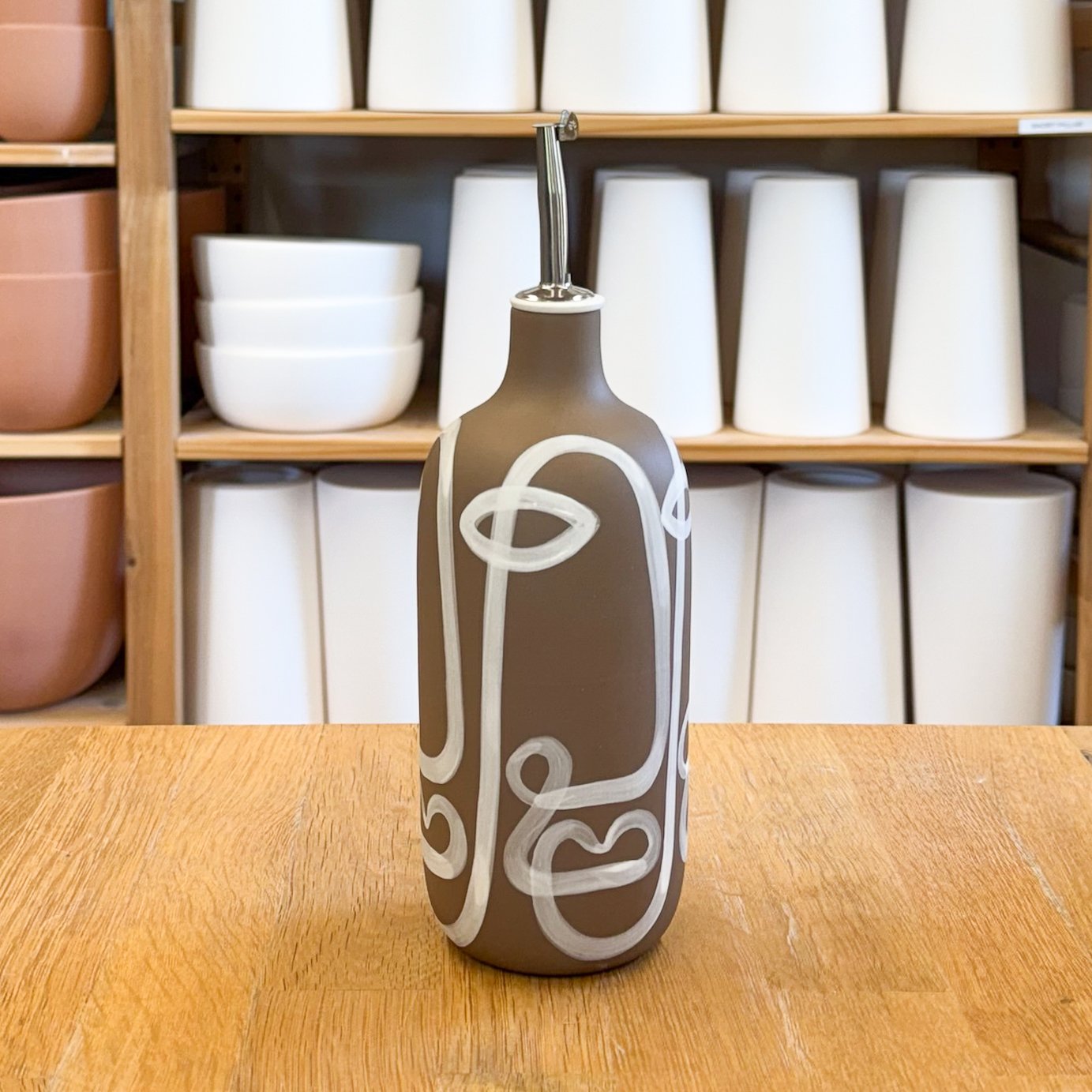 Seconds - Tall Cruet - Cara - White Cara on brown porcelain