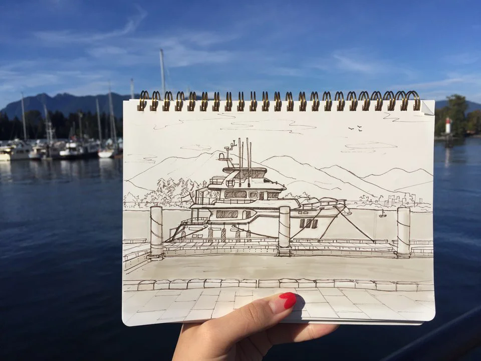 Sketching while traveling, Two things I love to do :)