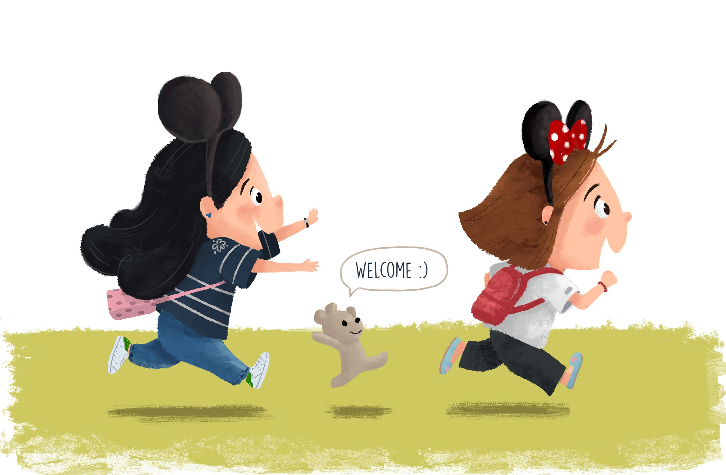 Me, my sister and our teddy bear going to Disneyworld in Florida.