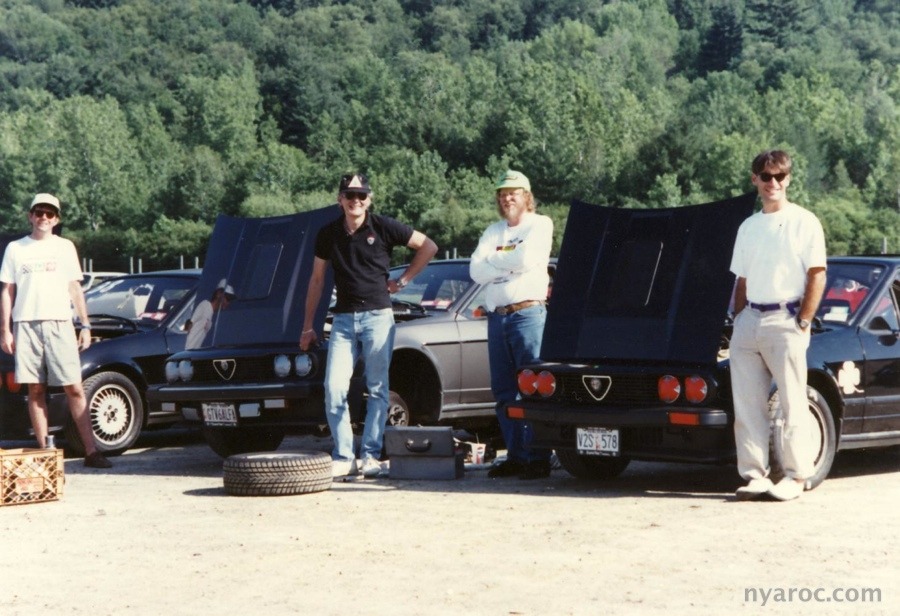  Dan (McNally), me (Rich (Welty, Albany Alfa guy) and Tom (LaCosta, now a pretty serious vintage racer, owns many Alfas) 