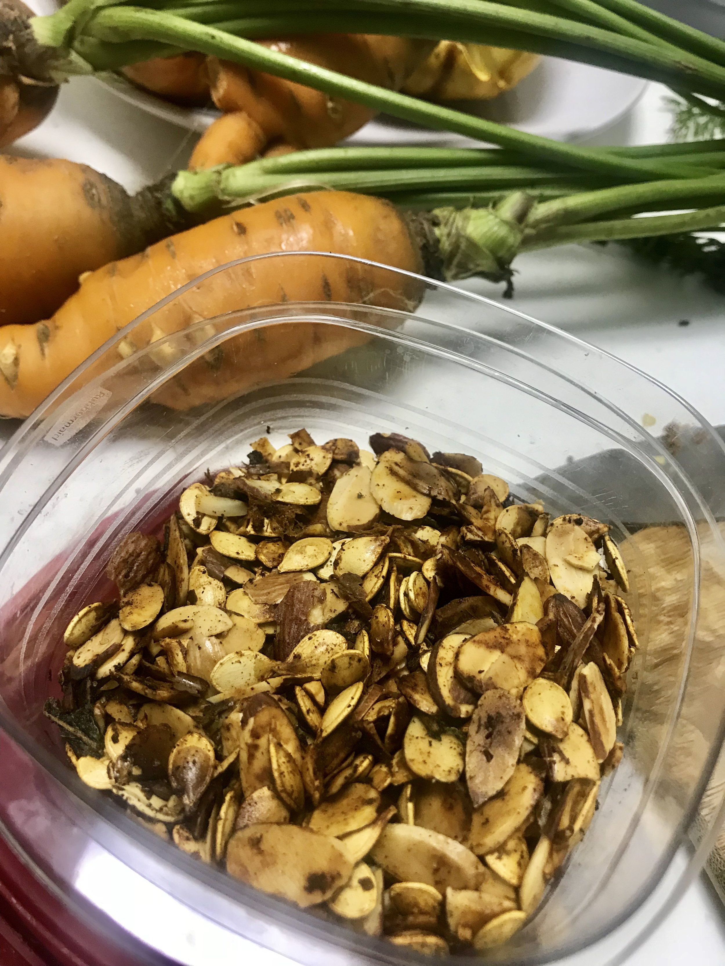 Roasted almonds and squash seeds