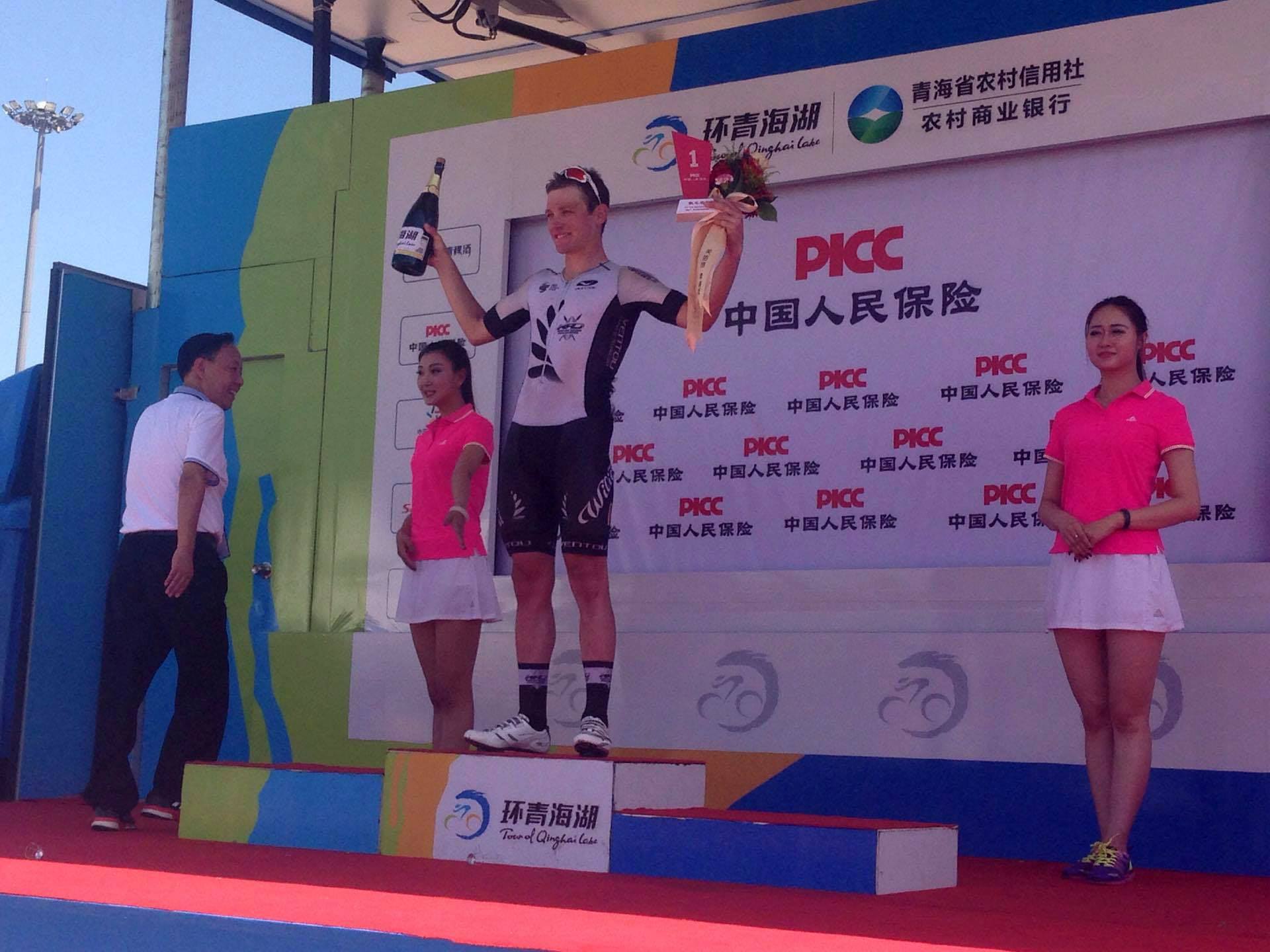 Jason Christie wins the "Most Combative" jersey in Stage 11. Photo by Simon Blake