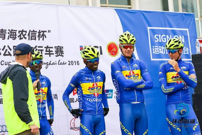 Geoffrey Langat being interviewed. Photo courtesy of Tour of Qinghai Lake