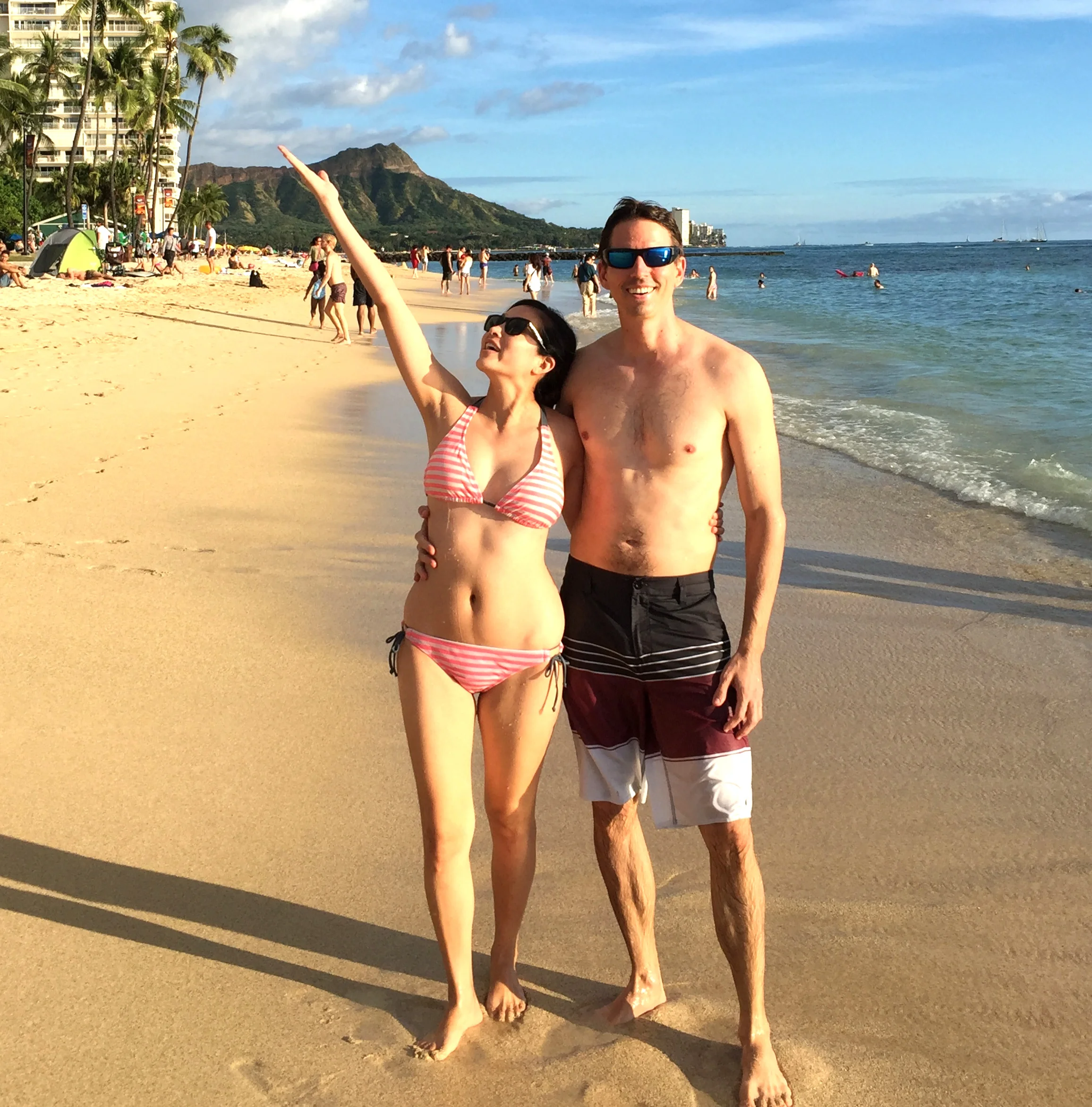 Me, about 3 months postpartum. Yes, I was quite happy to be on a beach in Hawaii. But let me tell you, we camped out near a bathroom in case I had a sudden urge.