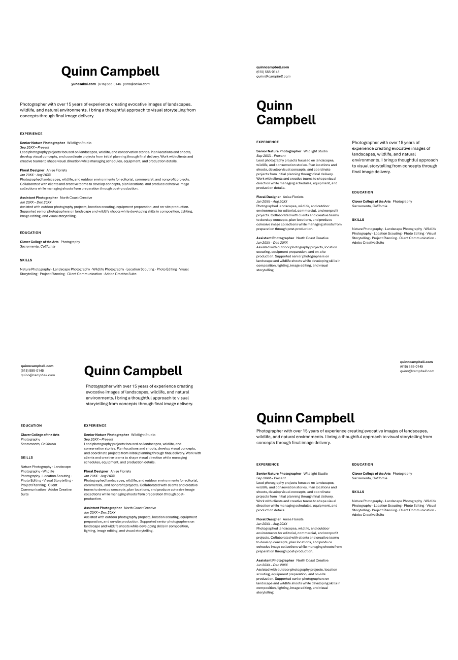 Resume grid examples