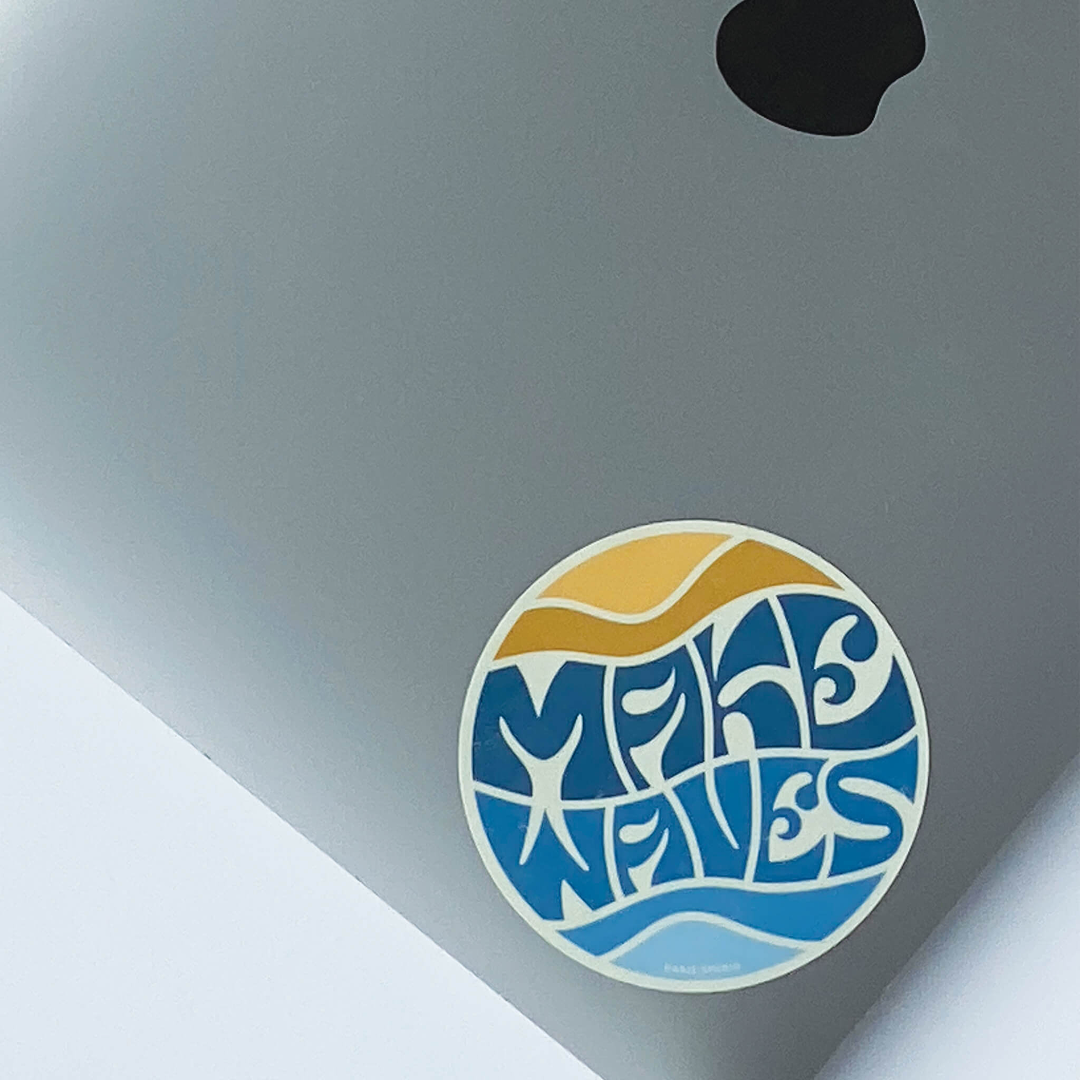 Make Waves sticker on laptop