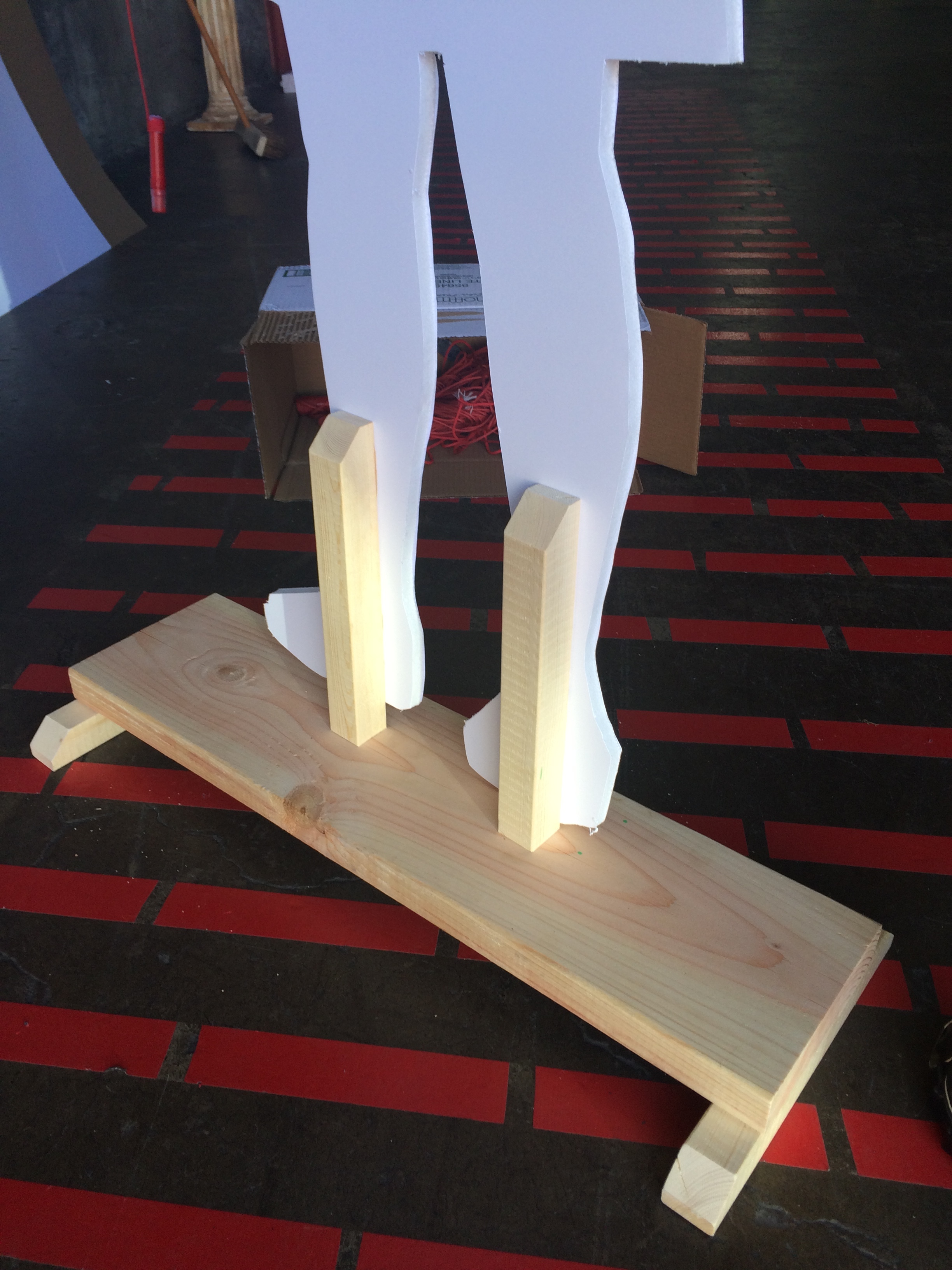  I fabricated some simple supports to hold the foamboard cutouts and give them weight so they could not be accidentally knocked down. 
