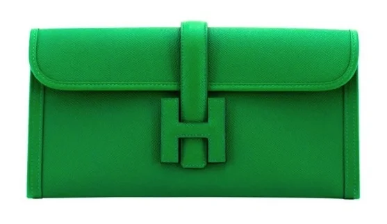 Green Hermes leather clutch