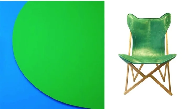 Left: Artist Ellsworth Kelly / Right: Green Leather Tripolitan Chair