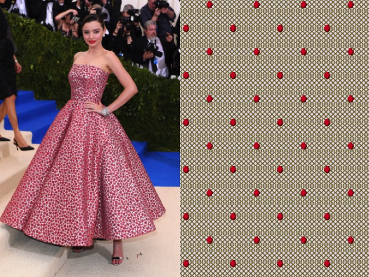 Left: Miranda Kerr wearing Oscar de la Renta / Right: 1-TX05371-2