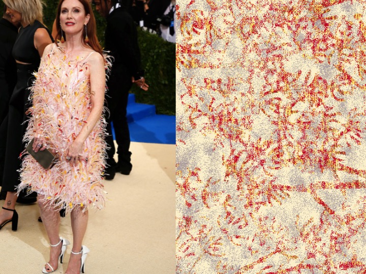 Left: Julianne Moore wearing Calvin Klein by Appointment / Right: 1-EX06679-2