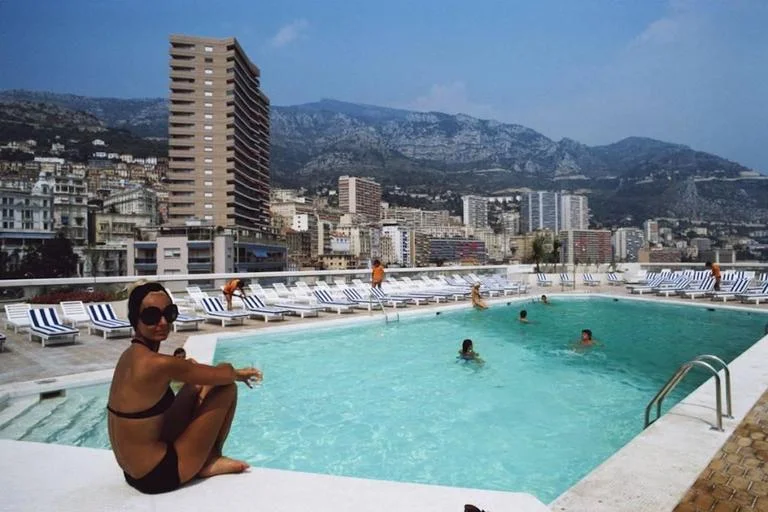 Pool on the roof of the Loews Hotel, Monte Carlo, Monaco, 1975 