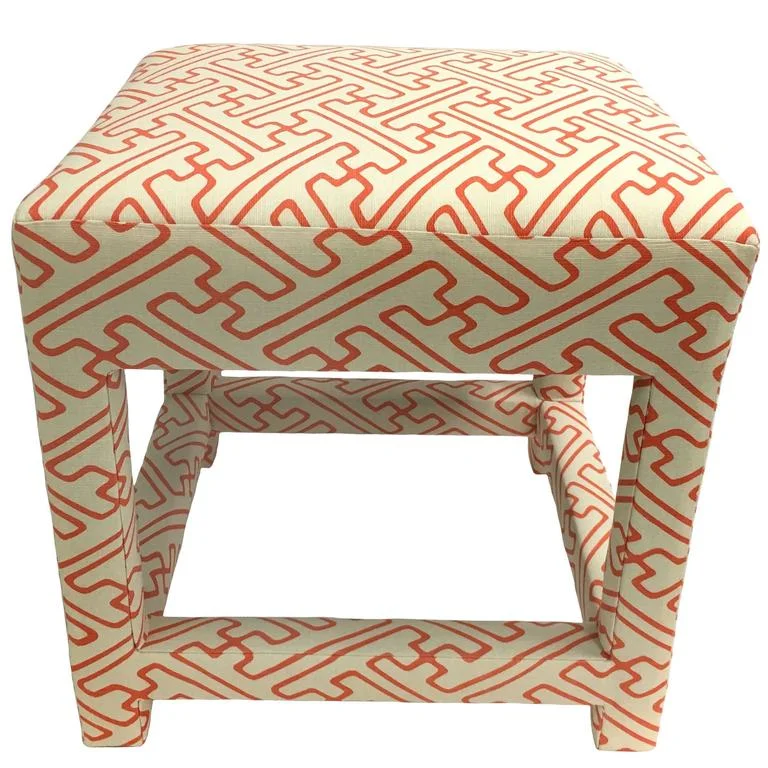 David Hicks style Quadrille Upholstered Parsons Stool