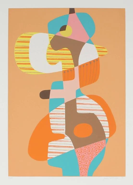 Artist Jane Mitchell - Abstract Cubist Serigraph in Orange, 1971