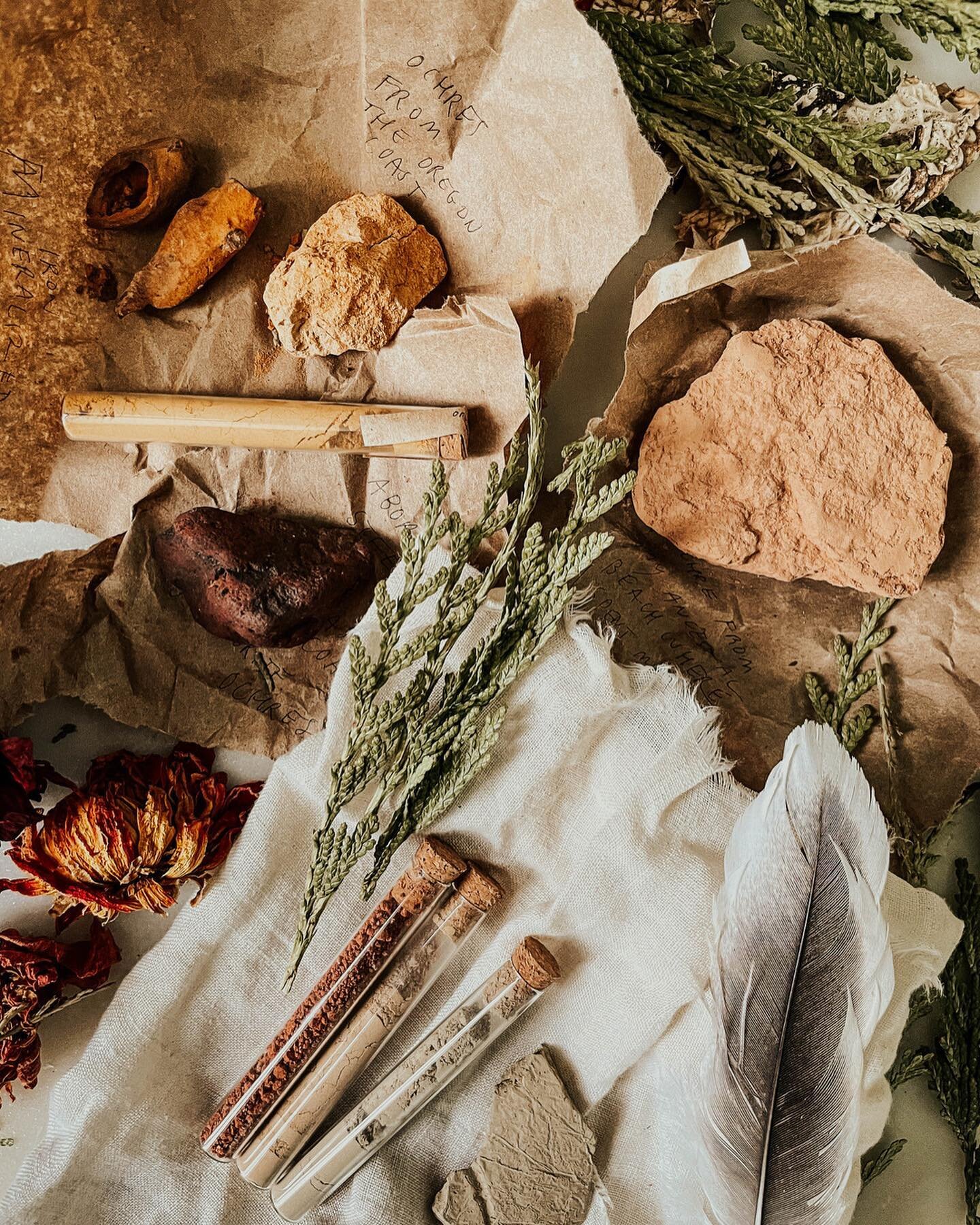 Soil balm gift I&rsquo;ll always treasure, from beautiful ochre wise woman @heidilynnheidilynn. Ochres from the Oregon Coast, aborted steel iron ore from Washington Coast, iron mineralised plant roots (my favourite), ochre from Heidi&rsquo;s ancestra