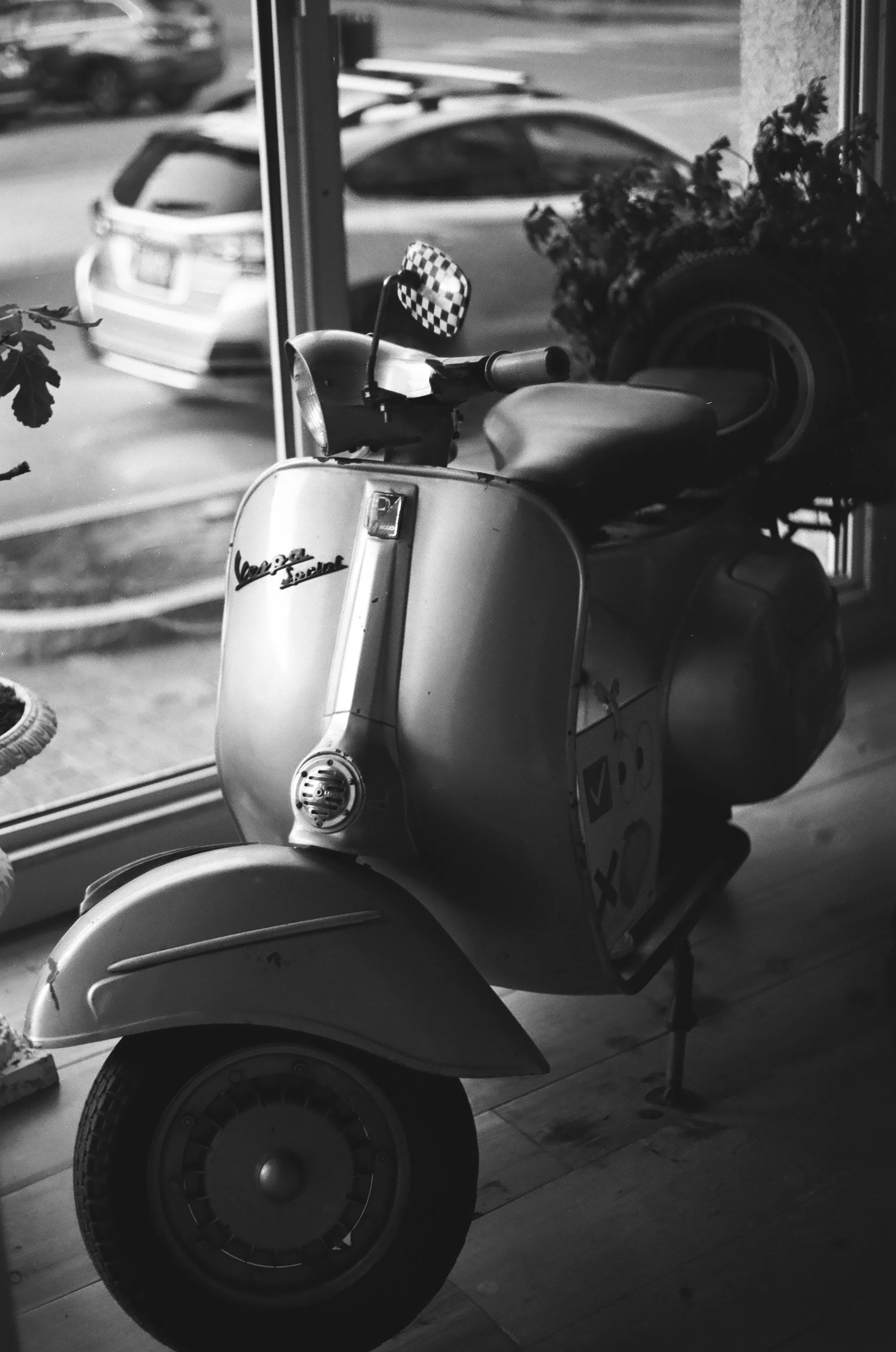 a vintage Vespa scooter at Solo Italiano in Portland, Maine