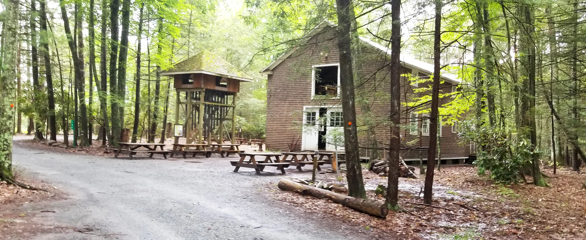 Historic carriage house and chimes tower located near the Watres Lodge off the shores of Lake Wallenpaupack