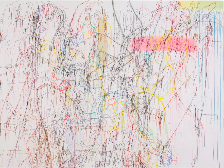 Ghada Amer Knotty but Nice , 2005 acrylic, embroidery and gel medium on canvas 108 x 144 inches