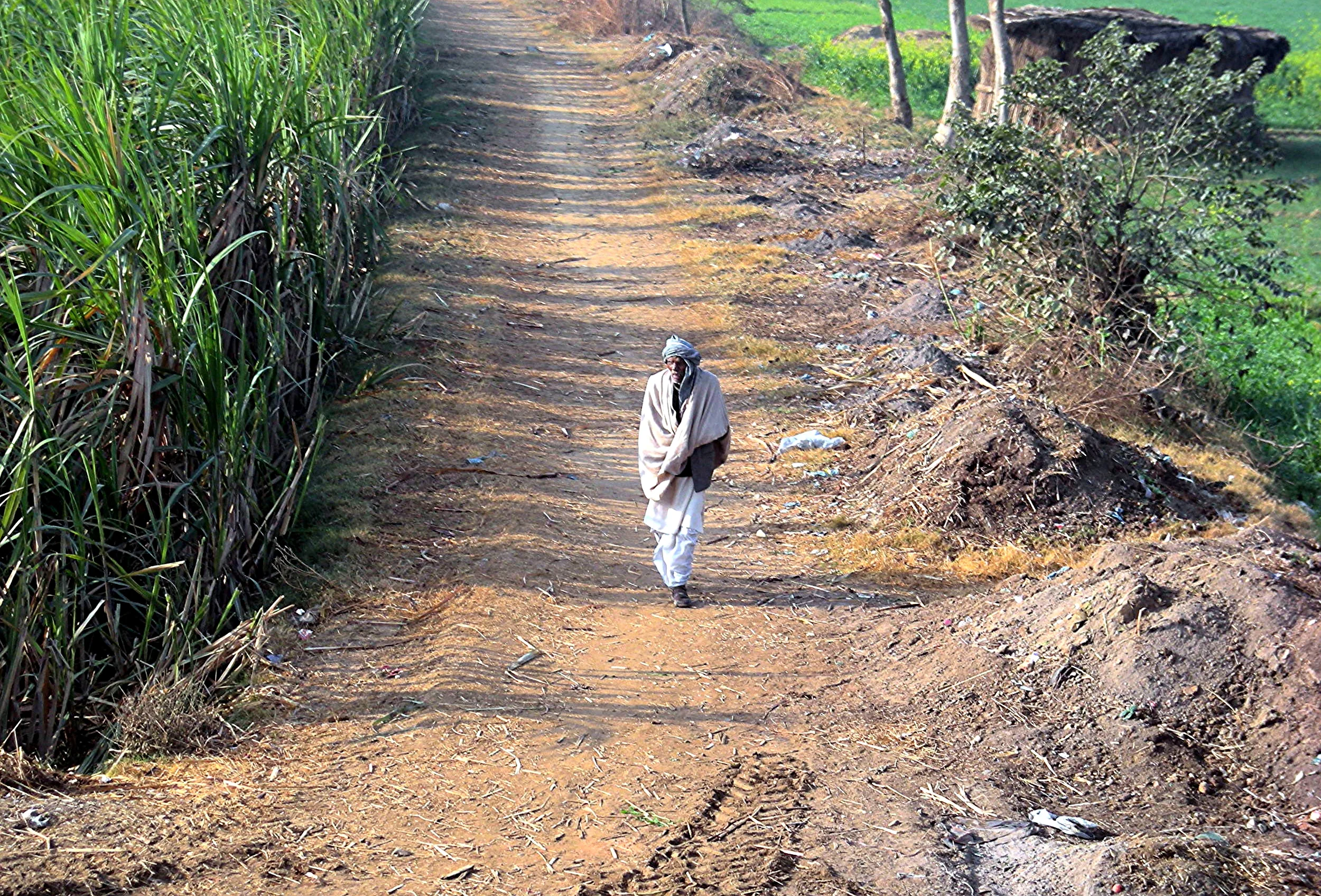 Woman walking in village