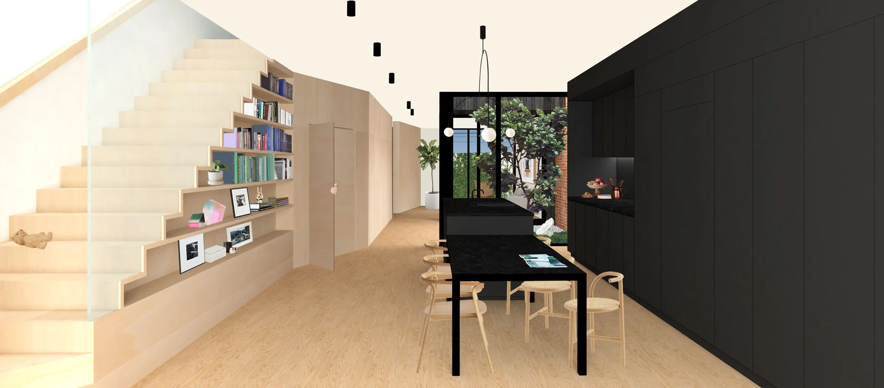 Keen to encourage neighbourhood density as well as create an investment opportunity, the initial brief for a single family home evolved into two compact adjoining dwellings, one to be kept and the other sold.