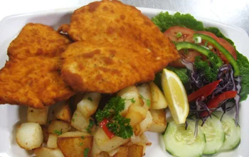 CHICKEN SCHNITZEL W ROASTED POTATOES