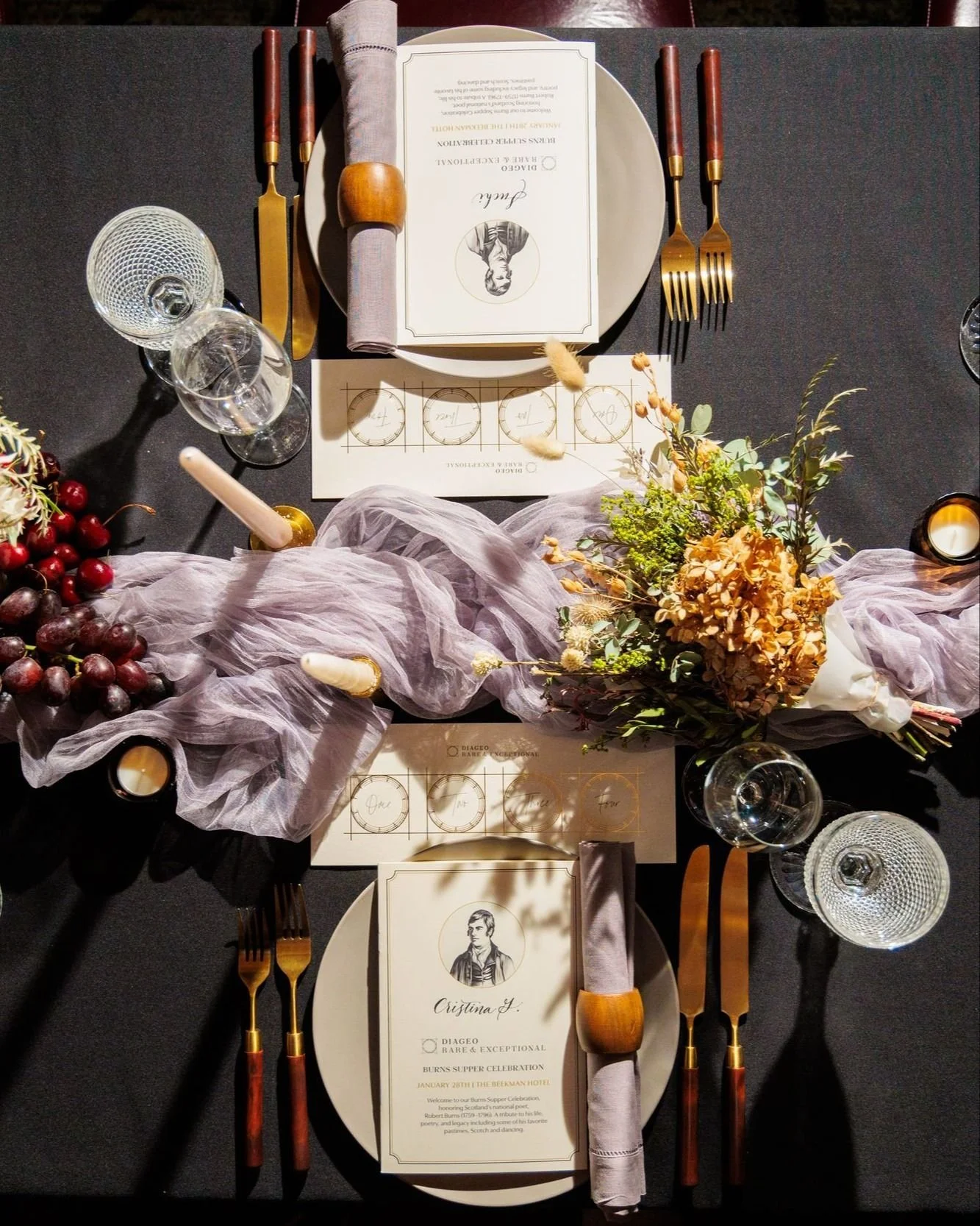 #TabletopTuesday spotlight 💜 a richly layered, heritage-driven tablescape set the mood in the historic cellar of The Beekman Hotel for Diageo Luxury&rsquo;s Burns Night Supper in tribute to Scotland&rsquo;s beloved poet, Robert Burns ✨

By candlelig